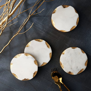 Modern <b>Marble</b> <b>Coaster</b> With Gold Touch Perfect For Elegant Table Styling Dining Areas And Guest Serving Wholesale From India - Product Image 3