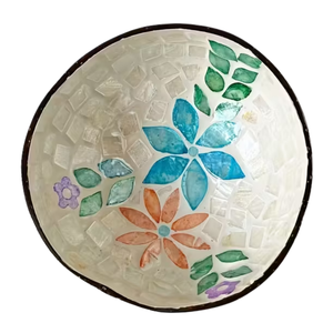 Cuenco Artesanal de Coco con Incrustaciones Florales - Textura de Madera Natural - Decoración Ecológica para el Hogar - Product Image 2