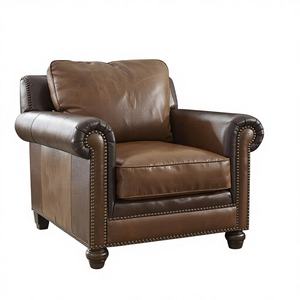 Sillón de Salón de Cuero Marrón de Lujo con Brazos Enrollados, Silla de Estilo Vintage para Decoración de Sala de Estar - Product Image 1