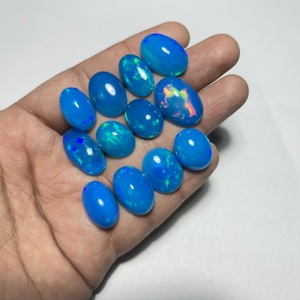 Opale naturelle super fine, taille ovale, cabochon, véritable opale d'Éthiopie Welo, couleur bleu Pryba, opale Welo en vrac pour bijoux - Product Image 4