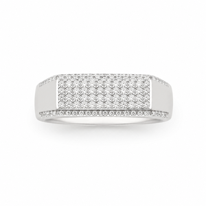 925 Sterling <b>Silver</b> <b>Mens</b> Diamond Pave Rectangular Signet <b>Ring</b> Modern Geometric Design High Polish Finish Wedding Party Daily Wea - Product Image 3