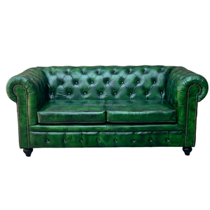 Sofá Chesterfield de Cuero Genuino Verde Polo |   Muebles de Sala de Estar de Lujo con Botones Cosidos a Mano |   Fabricante y Exportador - Product Image 3