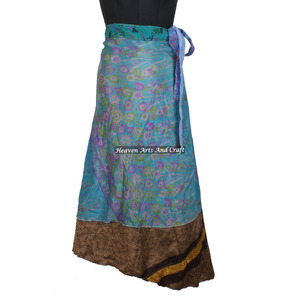 Silk Sari <b>Wrap</b> <b>Skirts</b> -Indian Two Layer Boho Hippie Magic Silk <b>Wrap</b> <b>Skirt</b> Boho Stylish Multi Color Summer Wear Comfortable - Product Image 2
