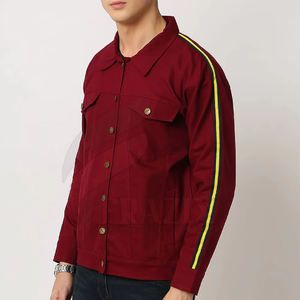 Chemise-veste de travail en toile rouge pour homme, couleur unie, col rabattu, fermeture boutonnée, coupe classique, vêtement d'automne - Product Image 2