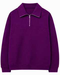 เสื้อสเวตเชิ้ตผู้ชายสีลาเวนเดอร์ คอตั้ง แขนยาว ผ้าฟลีซถัก คอตตอน ทรงโอเวอร์ไซส์ สีพื้น สไตล์นอร์มคอร์ มินิมอล - Product Image 4