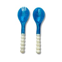 Ensemble de cuillères de service modernes en résine marbrée bio, écologiques, faites à la main, pour salade, vaisselle de cuisine, motif tourbillon blanc