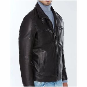 Premium Genuine <b>Sheepskin</b> Bomber Leather <b>Jacket</b> Men Motorcycle Leather <b>Jackets</b> Brown Color Mens Leather Winter <b>Jacket</b> For Men - Product Image 5
