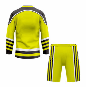 Ensemble Maillot et Short de Hockey sur Glace pour Homme – Manches Longues – Jaune, Noir, Blanc – Sublimé, Respirant, en Maille - Product Image 2