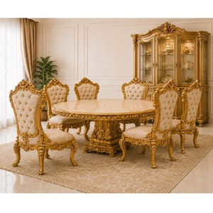 Maharaja Palace 10-Seater Luxurious Golden Wooden Dining <b>Table</b> Antique Design Solid <b>Wood</b> Dining Chair Furniture <b>Top</b> Selling - Product Image 3