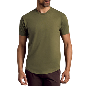 เสื้อยืดคอกลมแขนสั้นผู้ชายผ้าฝ้าย 100% สีทูโทน สกรีนโลโก้ด้านหน้าตามแบบ OEM ระบายอากาศได้ดี แห้งเร็ว เหมาะสำหรับออกกำลังกาย - Product Image 5