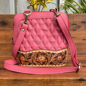 2025 New Designer Hand Tooled Cowhide Leather Zipper Crossbody Bag for Women's High Quality Diamond Lattice Quilted Shoulder Bag - Product Image 2