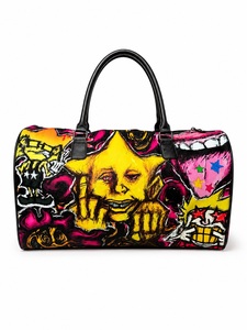 Sac de voyage de luxe personnalisé en cuir avec yeux de dessin animé et motif textuel, fermeture éclair, sac de week-end, doublure en polyester - Product Image 5