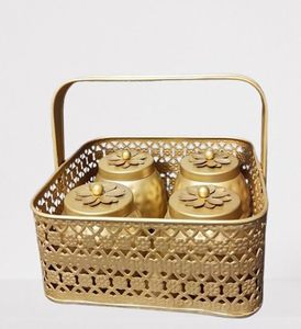 Vintage Metal Spice Storage <b>Basket</b> <b>With</b> Handle 8x4 Inches Kitchen Organizer For Spices <b>With</b> <b>Lids</b> Handcrafted Design - Product Image 6