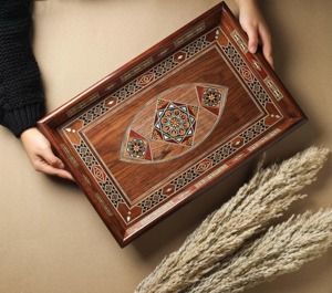 REHMAN CRAFT Bandeja de Servir Rectangular de Madera con Incrustaciones de Marquetería, Hecha a Mano, de Grado Alimenticio, Moderna y de Lujo, para Mesa de Centro - Product Image 5