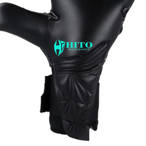 ถุงมือผู้รักษาประตูฟุตบอลสีดำแบบออกแบบเอง พร้อมยางลาเท็กซ์เยอรมัน 4 มม. แบบนูนลาย ตัดเย็บแบบ Negative Cut - Product Image 4
