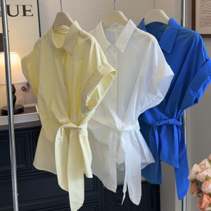 Camicetta da donna attillata in vita attillata in cotone estivo 2025 top a maniche corte con colletto attorcigliato stile ampio - Product Image 1