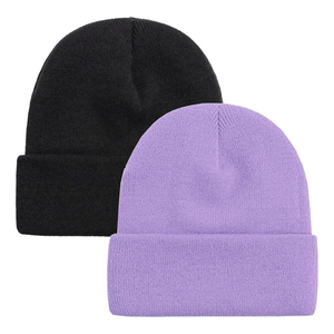 Gorro de Punto Unisex ODM de Color Sólido, 100% Acrílico, Gorro de Invierno para Adultos de 56-58 cm, Estilo Casual, Gorro Morado y Negro - Product Image 1