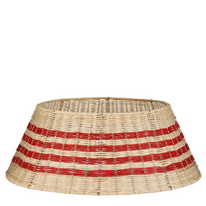 Red and White Striped Woven Rattan Christmas <b>Tree</b> Skirt - Durable Natural Fiber <b>Tree</b> Collar for Holiday Party Decoration - Product Image 1