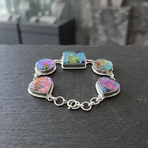 Bracelet Statement en Argent Sterling 925 avec Verre Dichroïque Fait Main, Bijou en Verre Artistique Multicolore et Pierres Précieuses - Product Image 4