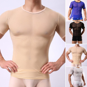 T-shirt en maille à manches courtes pour homme, tissu doux et respirant, vêtements de sport décontractés, t-shirt de performance en maille pour homme, t-shirt en maille musculaire - Product Image 2