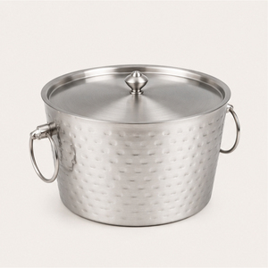 Seau à glace en acier inoxydable martelé avec couvercle, bac à glace avec poignées, grand refroidisseur de boissons argenté pour bars, hôtels et événements traiteur - Product Image 3