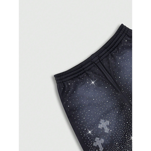 Men's Denim Shorts Star Print <b>Sequined</b> Casual Summer Wear Mid Waist Breathable 100% Cotton Woven Vintage Dark - Product Image 5