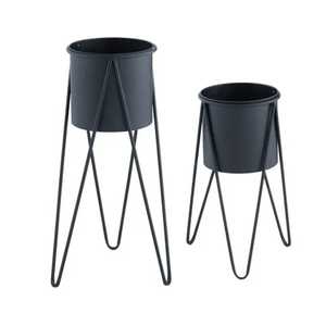 Ensemble de 2 jardinières de luxe en céramique blanche style métal avec base croisée dorée, porte-pots de fleurs ronds en forme de U, supports de sol intérieurs - Product Image 6