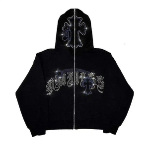 Sudadera con capucha unisex con cremallera y diseño de esqueleto personalizado con pedrería, sudadera con cremallera y pedrería - Product Image 1