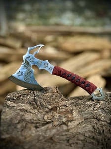 Hache tactique personnalisée gravée, lame en acier au carbone, hache décorative paon, manche en bois rouge, outil de camping, de chasse et de collection - Product Image 2