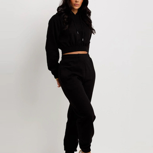 Nouveauté 2025 – Ensemble survêtement décontracté léger et uni pour femme, avec crop top, logo personnalisé imprimé, fermeture éclair, 100 % coton molletonné - Product Image 3