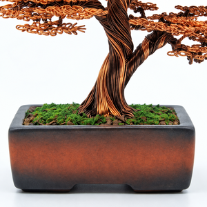 Handgefertigte Metall-Draht Ahorn Bonsai-Baum Skulptur mit Kupferfarbenen Blättern Porzellan-Topf Langlebige Heim- und Bürodekoration Firmengeschenke - Product Image 3