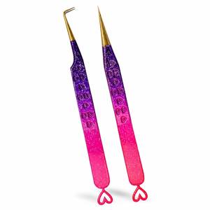 Pince à épiler chirurgicale de précision Morje, manche en forme de cœur, en acier inoxydable, pointe lisse, design dentelé, dégradé violet-rose - Product Image 1