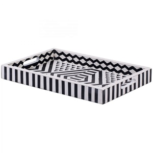Plateau de service Art Déco en os incrusté de qualité supérieure, motif floral pour la maison, la cuisine, la table à manger, Ramadan, intérieur de luxe - Product Image 4