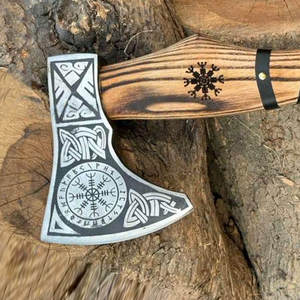 Hache barbue de style nordique avec tête en acier artistique et manche en bois naturel pour collection et exposition - Product Image 6