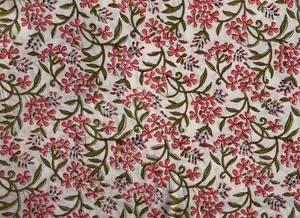 Tela de Algodón con Estampado Floral Rosa, Base Blanca, Textil Estampado a Mano con Bloques Indios - Product Image 2