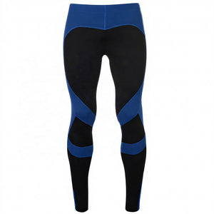 Leggings de compression longs pour hommes personnalisés, bleu noir, logo par transfert thermique, taille élastique, spandex, nylon - Product Image 1