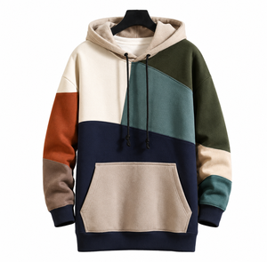Men Regular Fit Panel <b>Work</b> Hoodie Long Sleeve Pullover <b>Sweatshirt</b> with Contrast Panel Design and Adjustable Hood - Product Image 1