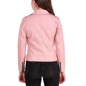 Chaqueta de Moto de Cuero Sintético Rosa para Mujer, Manga Larga, Patrón Geométrico, Cierre de Cremallera, Cuello Alto, Ropa de Otoño - Product Image 6