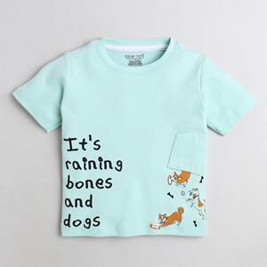 T-shirt à manches courtes Polka Tots Il pleut des os et des chiens avec une impression de poche créative-Vert de mer - Product Image 1