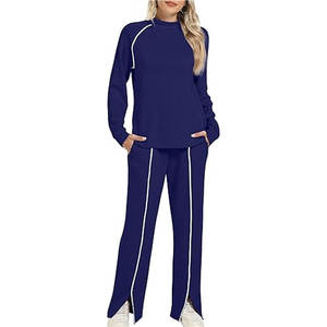 Conjuntos de Salón para Mujer, Conjuntos de Otoño de 2 Piezas con Pantalones de Pierna Ancha, Conjunto de Top y Pantalón a Juego, Ropa Cómoda para el Hogar - Product Image 6