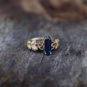 Anillo de Compromiso con Zafiro Azul en Forma de Hoja, Plata de Ley 925, Chapado en Oro de 14k, Anillo de Promesa, Regalo de Aniversario o Cumpleaños - Product Image 2