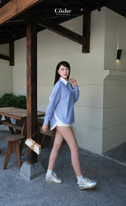 RTS Coshe Vicky Blusa a rayas de estilo coreano con ribete blanco Organza floral Estilo Vintage para el trabajo Salidas casuales Primavera Verano - Product Image 6