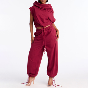Custom Luxury 2-Piece Summer Yoga <b>Set</b> Hooded Jacket High Waist Flared Pants Breathable Eco-Friendly 100% Cotton Women Jogger <b>Set</b> - Product Image 1