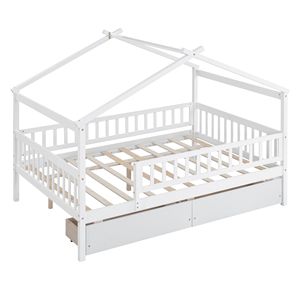 Letto a capanna in legno bianco a grandezza naturale con due cassetti per bambini - Product Image 6