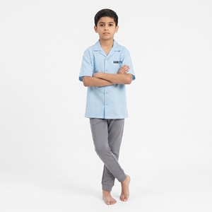 Camisa de Manga Corta con Cuello Camisero para Niños, Color Sólido, Transpirable, 100% Algodón, Estilo Casual, Ropa de Calle, Prenda Informal - Product Image 2
