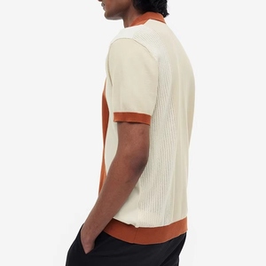 Custom Men’s Rust Brown Cream Color Block Knitted <b>Polo</b> <b>Shirt</b> Short Sleeve Vintage Casual Summer <b>Polo</b> T <b>Shirt</b> OEM Manufacturer - Product Image 5