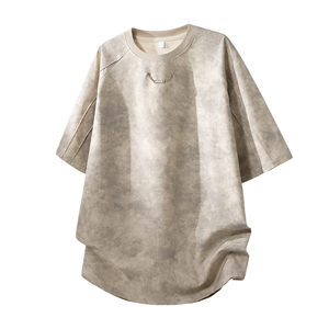 Camiseta de Manga Corta para Hombre, con Logotipo Personalizado OEM, Estilo Minimalista Tie-Dye, Cuello Redondo, Hombros Caídos, Transpirable, de Seda Helada, para Uso Diario Informal de Verano - Product Image 5