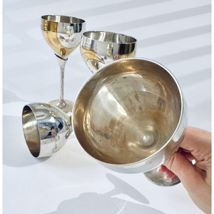 Excellent Stainless Steel Cocktail <b>Glasses</b> Set Of 4 Gold Rimmed Bell Shape Handmade Glam Party <b>Goblets</b> - Product Image 3