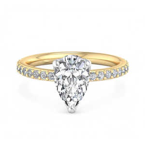 Anillo de Compromiso con Diamante Cultivado en Laboratorio, Corte Pera, Halo Oculto, Banda Pavé, Solitario, Oro, Anillo de Propuesta, Certificado IGI, Anillo Nupcial - Product Image 1