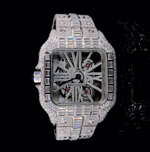 Reloj de Alta Calidad con Alarma GPS, Esqueleto Analógico, Diamantes Baguette Plateados, Correa de Acero Inoxidable, Unisex - Product Image 1